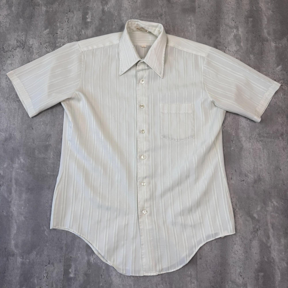 Vintage Ultressa Dress Shirt Mens 16 Large White Textured True Button Up Disco